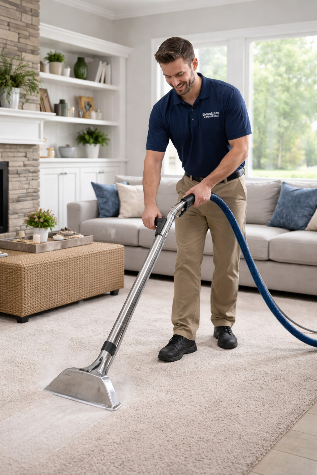 man cleaning carpet